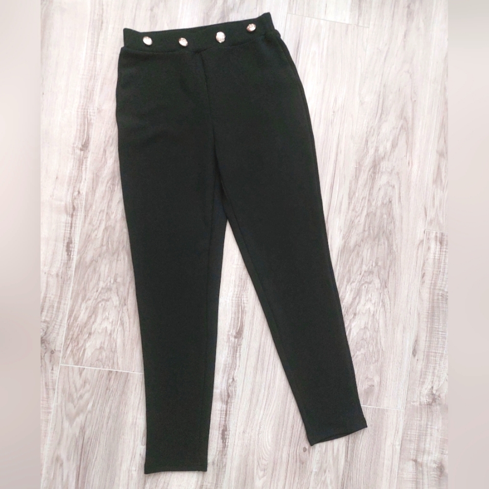 Black Ankle Pants with Button Detail